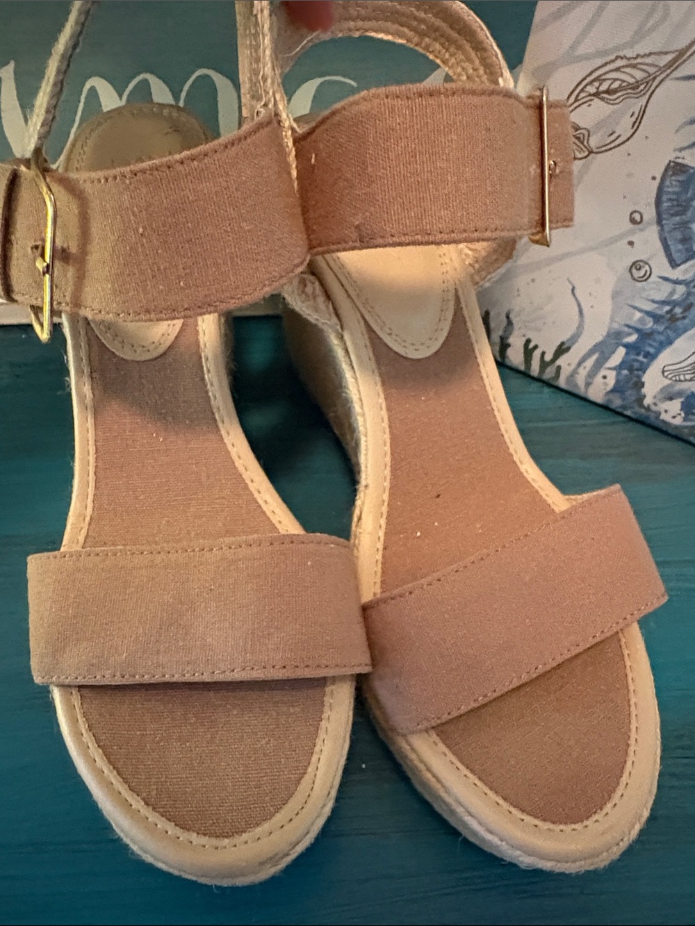 New York & Company Tan Espadrille Wedge Sandals